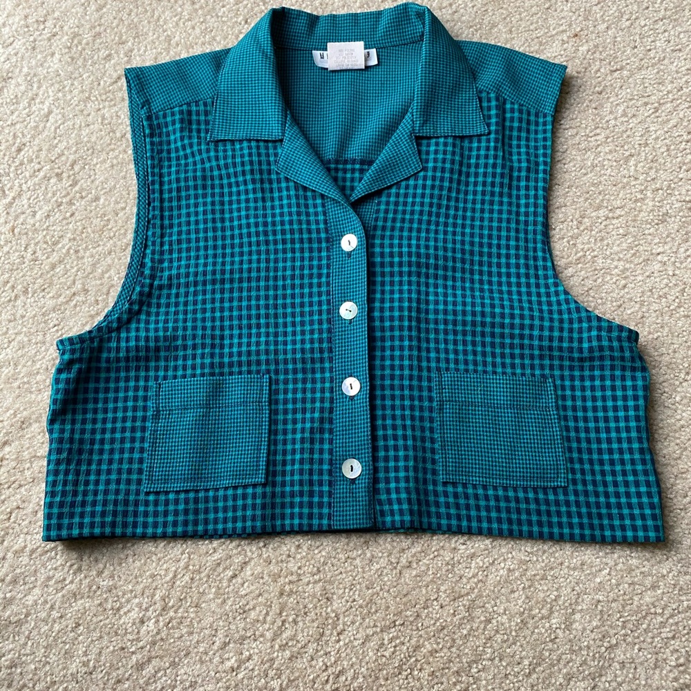 Vintage green and blue Gingham crop